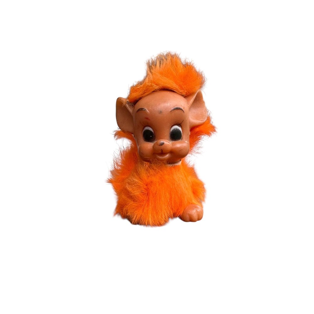 Vintage 1960s Orange Furry Dash Gonk Toy Rubber Face Dashboard Spring Mascot